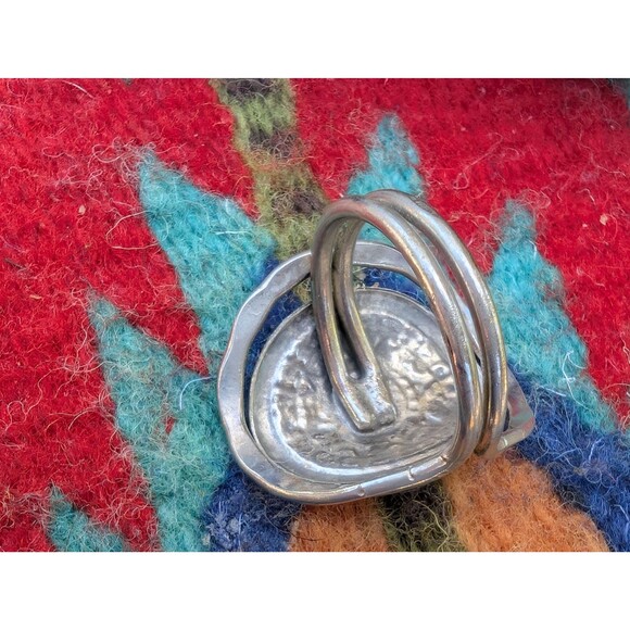 Vintage Aztec Calendar Ring, Southwestern Silver Ring Size 8 - Picture 5 of 10